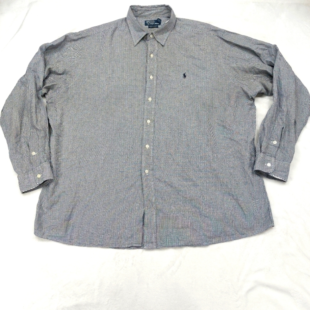 POLO RALPH LAUREN LOWELL SPORT MENS NAVY WHITE HOUNDSTOOTH COTTON BUTTON UP XXL
